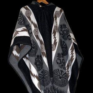 Authentic Chilean Alpaca Wool Poncho | Brown, Black, Grey & White | One Size